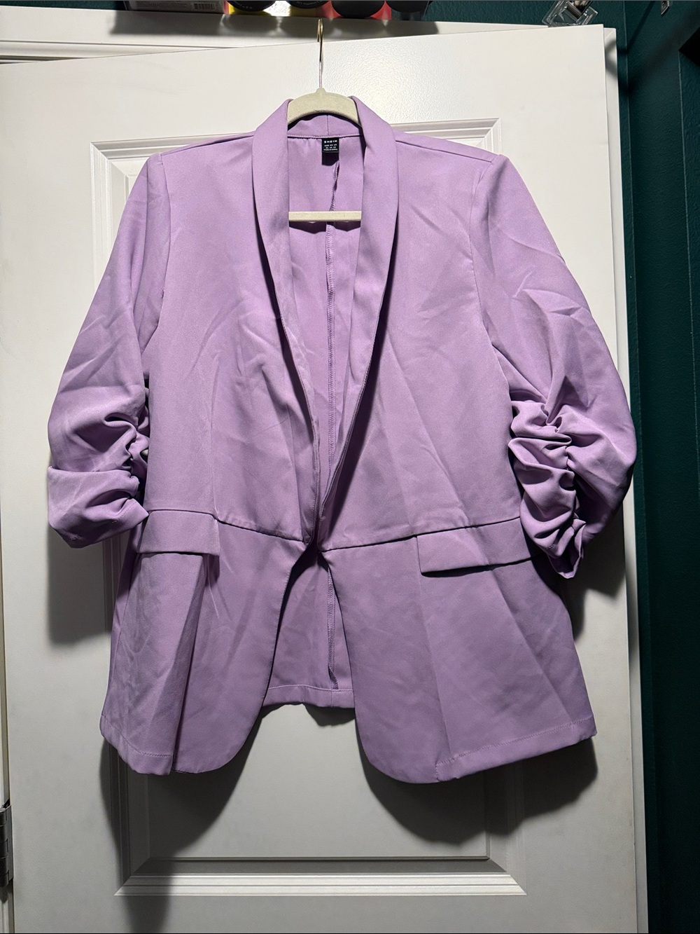 SHEIN Lavender Ruched-Sleeve Open Blazer